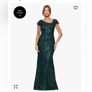 Xscape Petite Soutache Cap Sleeve Asymmetric Neckline Long Dress